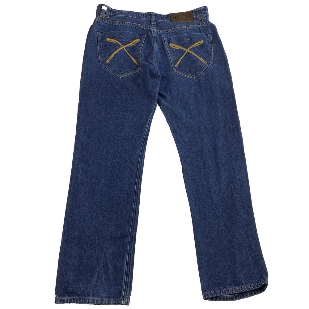 Akoo Brand Retro Y2K Mens Size 34"x32" Dark Wash Straight Cut Denim Jeans Grunge - Picture 3 of 8